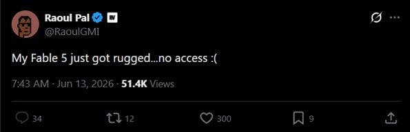Raoul Pal commenting on the Fable 5 suspension.