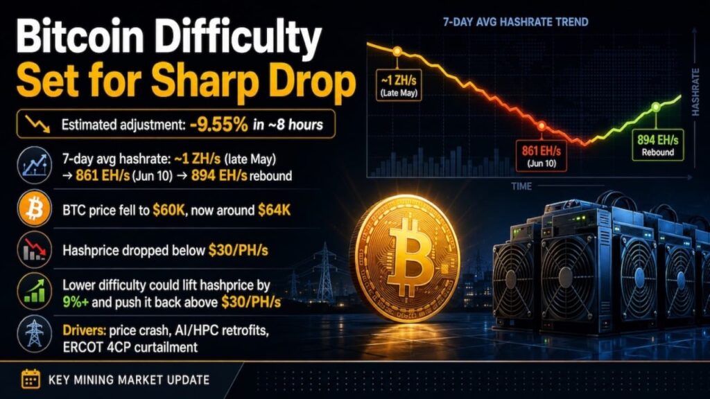 Bitcoin Mining Difficulty Set for Steep Drop as Hashrate Slides After Price Crash – Bitcoin News Bitcoin Mining Difficulty Set for Steep Drop as Hashrate Slides After Price Crash