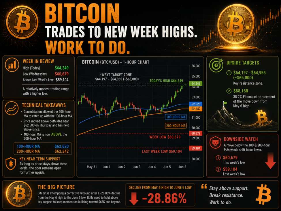 Bitcoin trades to new highs for the week, but backs off
