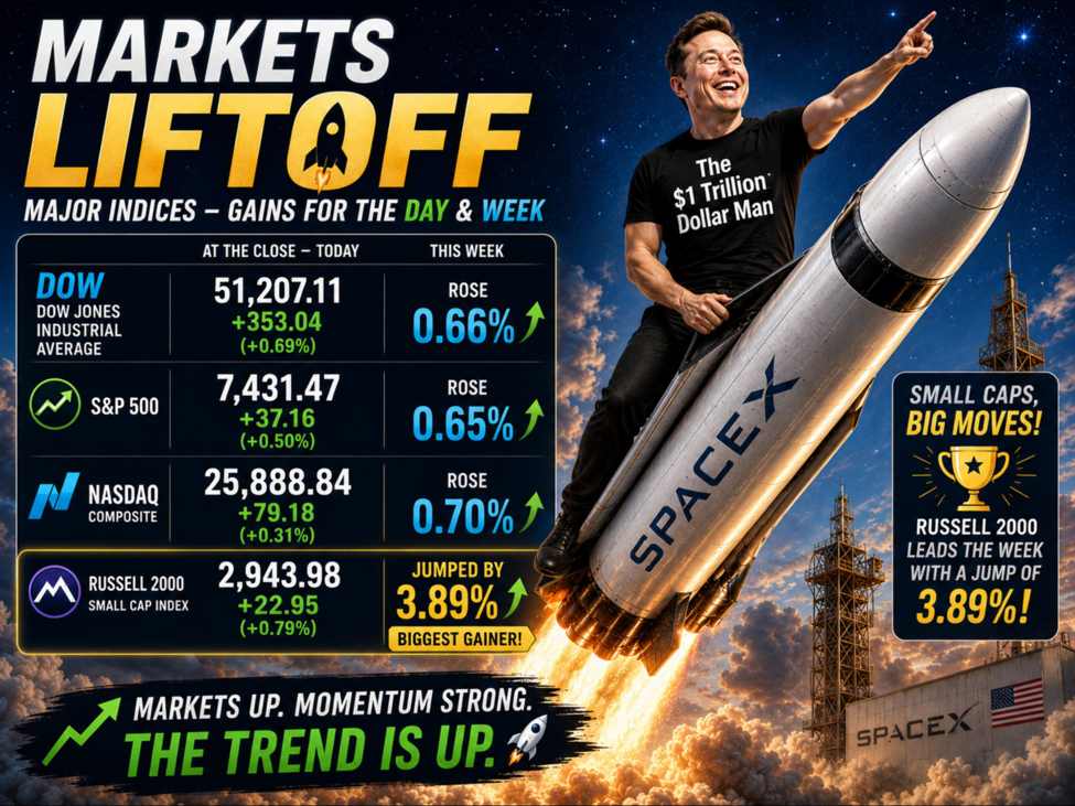 US major indices close higher on the day and on the week