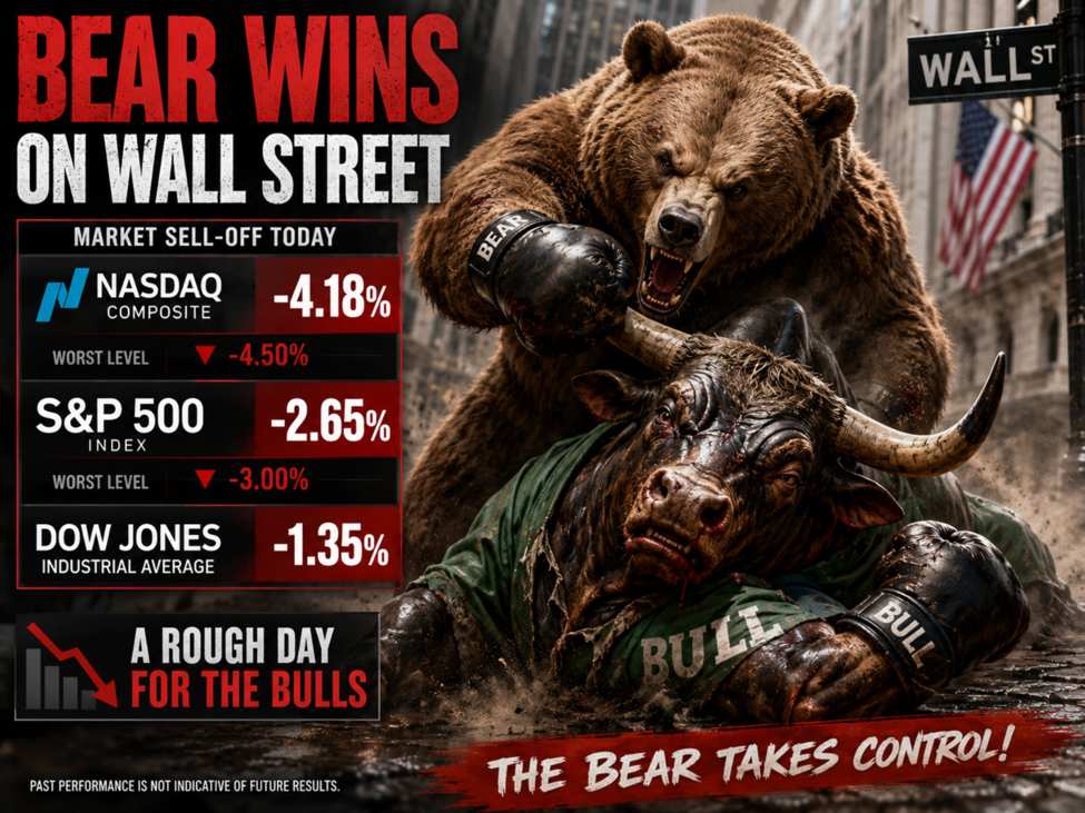 US stocks close sharply lower. The NASDAQ index has it worse trading day since April 2025