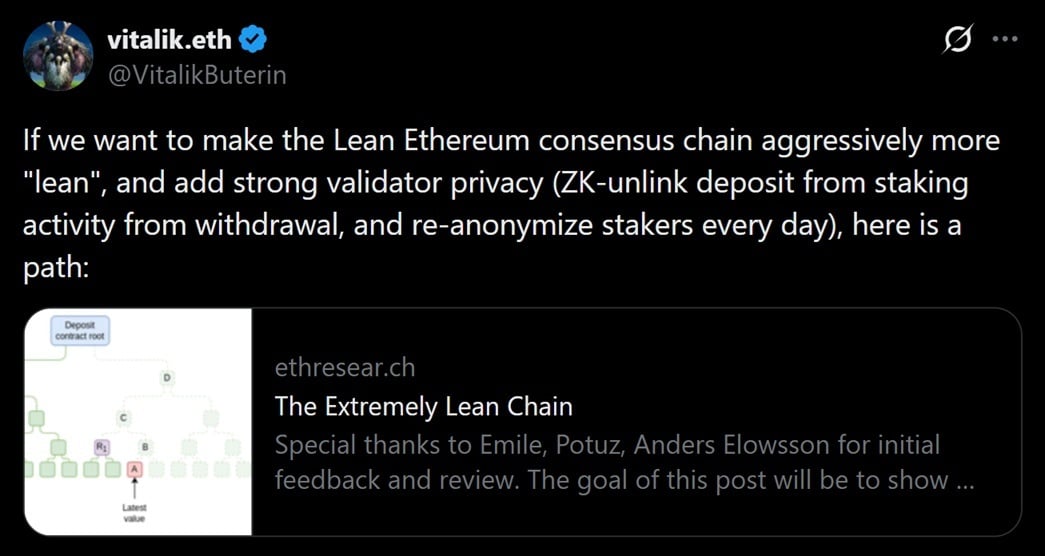 Vitalik's follow up tweet regarding Ethereum's future.
