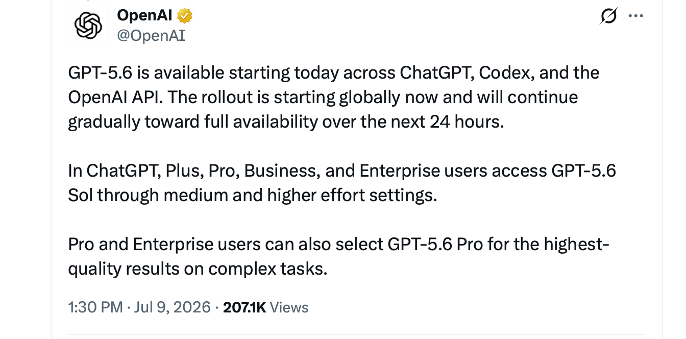 OpenAI X post screenshot. 