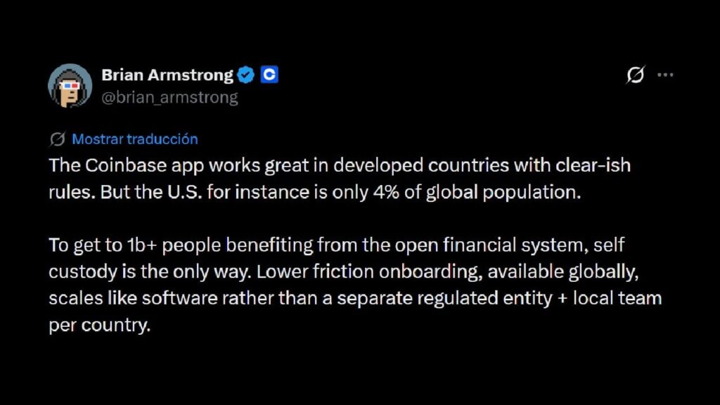 Coinbase CEO Brian Armstrong Champions Self-Custody to Reach 1 Billion Users 'The Only Way': Coinbase CEO Brian Armstrong Champions Self-Custody to Reach 1 Billion Users