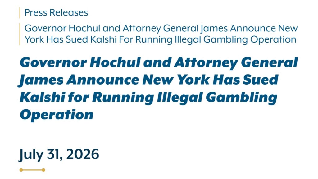 NY Sues Kalshi, Demanding $100K Fine Per Illegal Bet NY Sues Kalshi, Demanding $100K Fine Per Illegal Bet