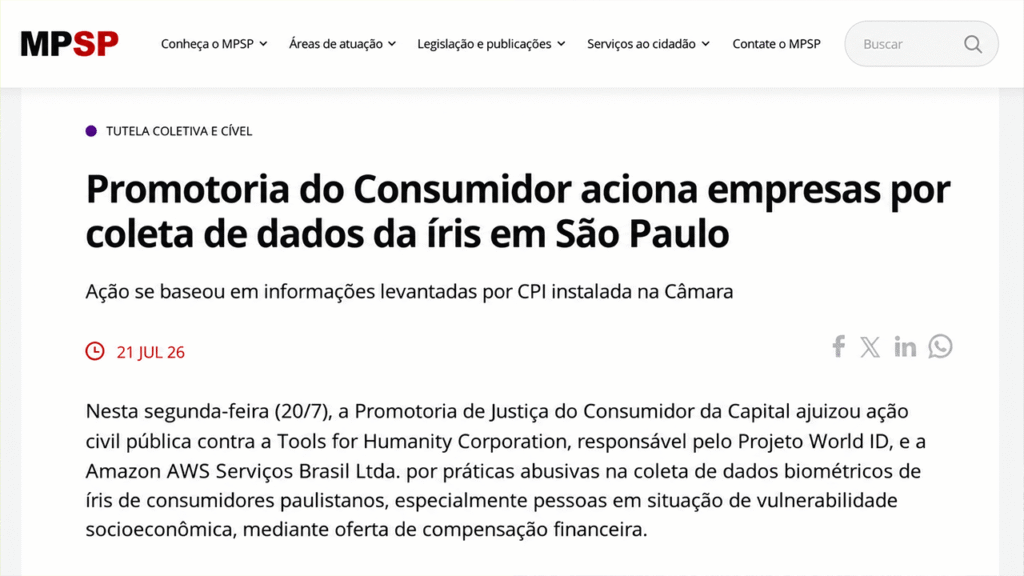 São Paulo Sues World and Amazon AWS for $47 Million Over Abusive Biometric Data Collection