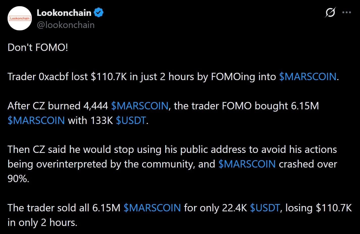 Trader Bags $282K by Copying Binance Founder CZ's Wallet Activity