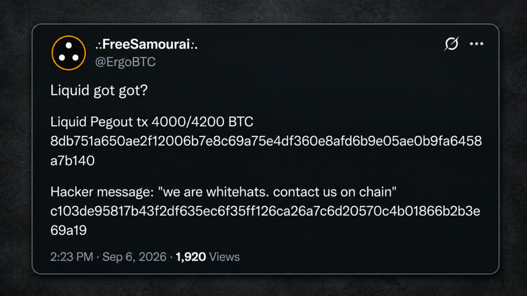 'We Are Whitehats': Nearly 4,000 BTC Drained From Blockstream's Liquid Peg