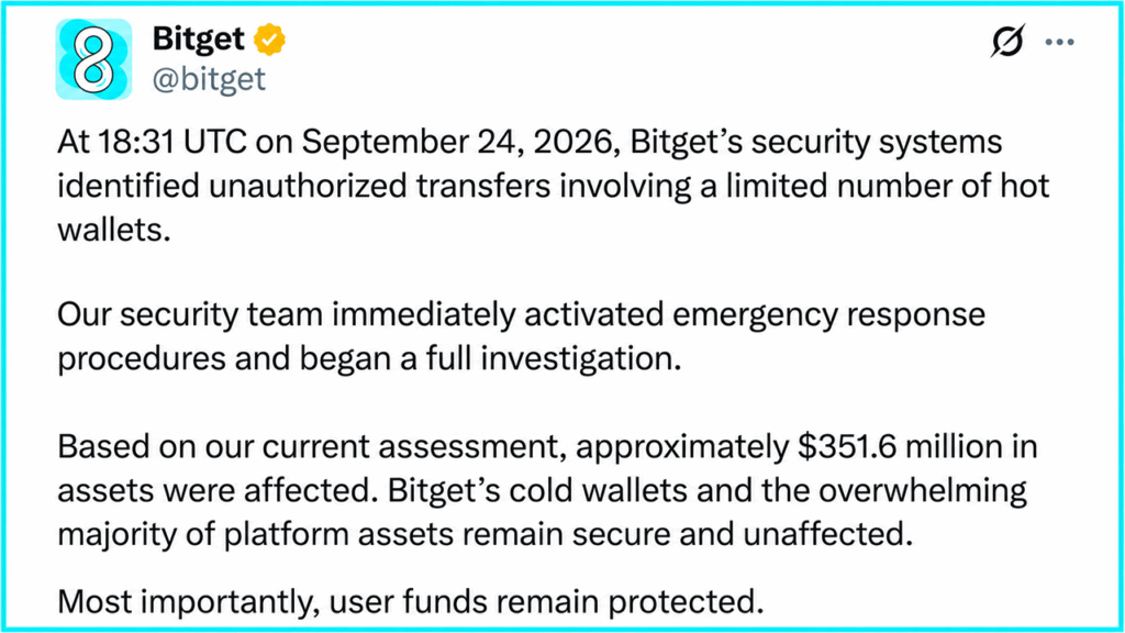 Bitget Hit by $351M Hack, Withdrawals Frozen as Probe Begins