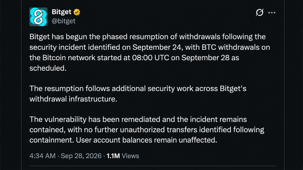 Bitget Restarts Bitcoin Withdrawals as $388M Hack Investigation Widens