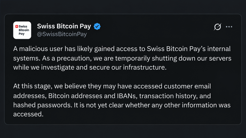 Swiss Bitcoin Pay Just Went Dark After a Mysterious Intruder Bitcoin.com News