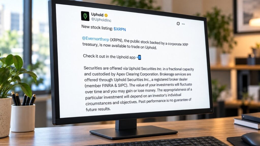 Uphold Lists Evernorth's XRPN Stock, Expanding XRP Treasury Access