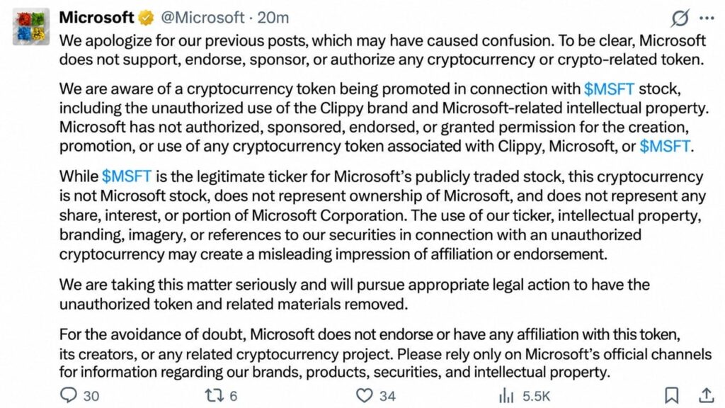 Microsoft's X Account Hijacked to Promote Clippy Meme Coin