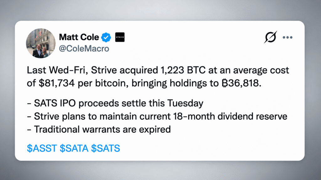 Strive Buys 1,223 Bitcoin While Preparing a $630 Million Cash Raise – Bitcoin News Elon Musk Pledges $10.5B in SpaceX Shares to American Children